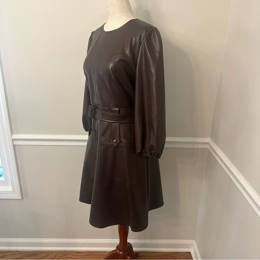 Shoshanna Brooke Faux leather dress espresso brown- Size 8 - Picture 3 of 8